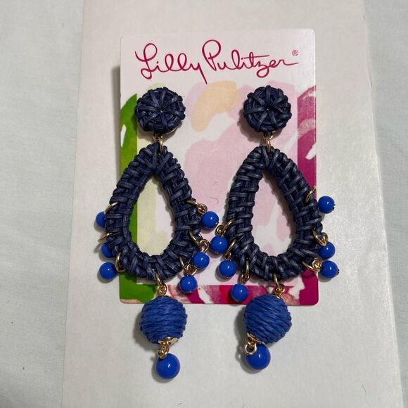 Lily Pulitzer Blue Raffia Chandelier Earrings New - Picture 7 of 7